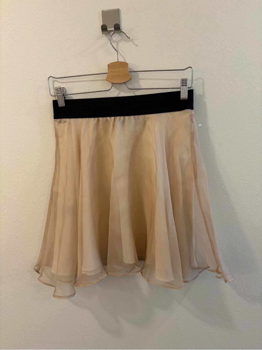 Leyendecker Beige Chiffon Circle Skirt with Black Waistband
